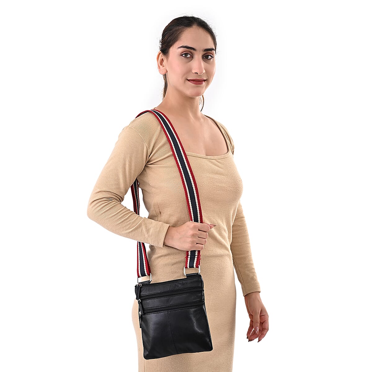 Tamsy Black Genuine Leather Crossbody Bag image number 2