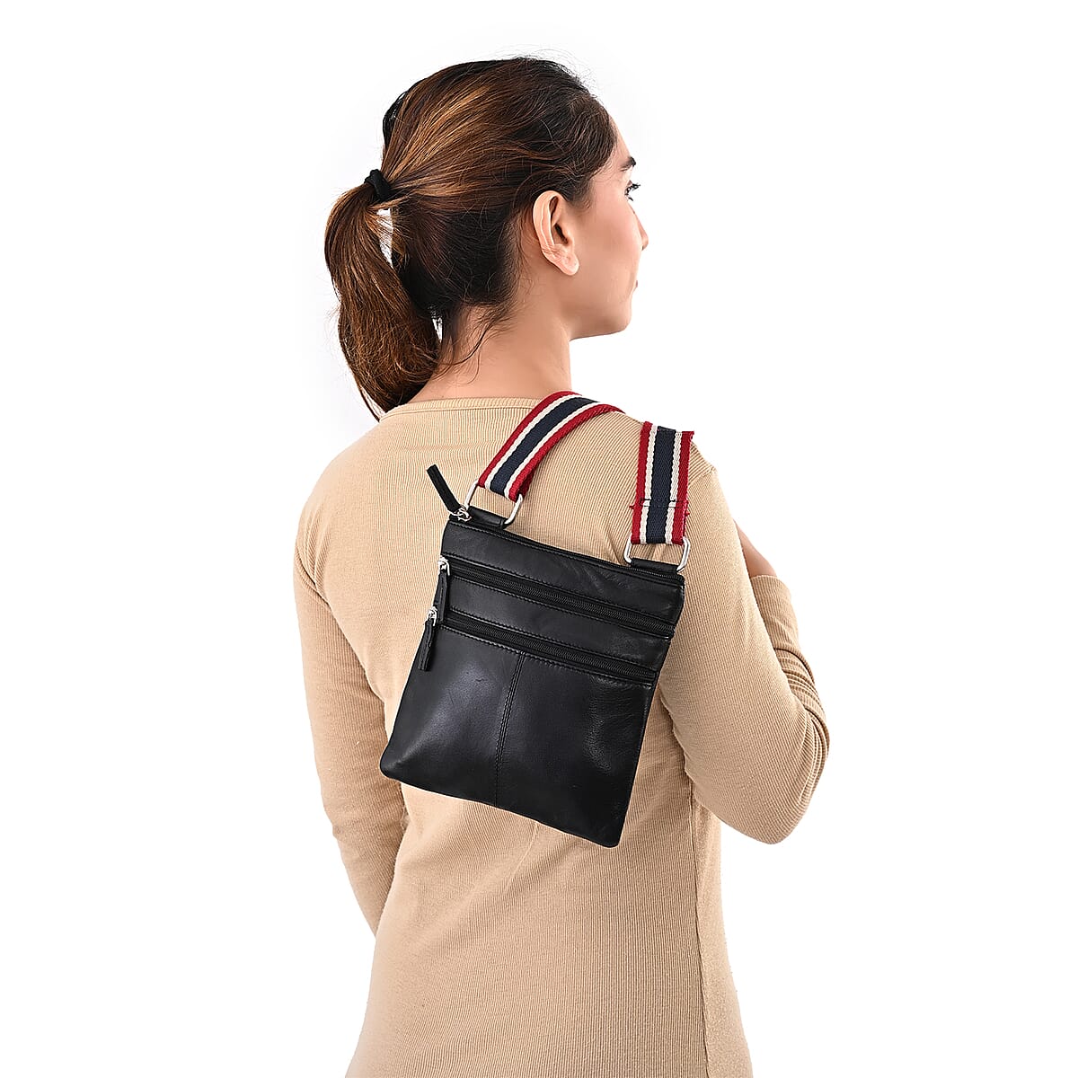Tamsy Black Genuine Leather Crossbody Bag image number 3
