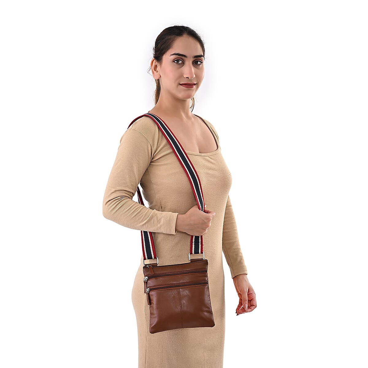 Tamsy Tan Genuine Leather Crossbody Bag image number 1