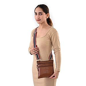 Tamsy Tan Genuine Leather Crossbody Bag
