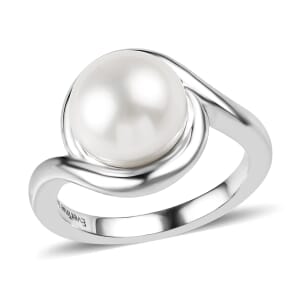 Ever True Freshwater Pearl Swirl Solitaire Ring in Stainless Steel (Size 5.0)