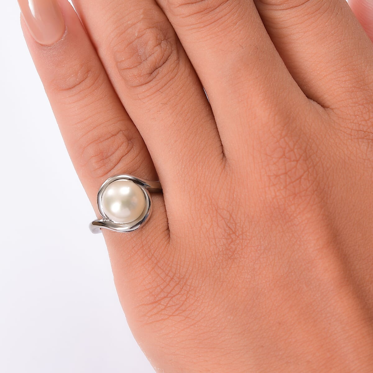 Ever True Freshwater Pearl Swirl Solitaire Ring in Stainless Steel (Size 5.0) image number 2