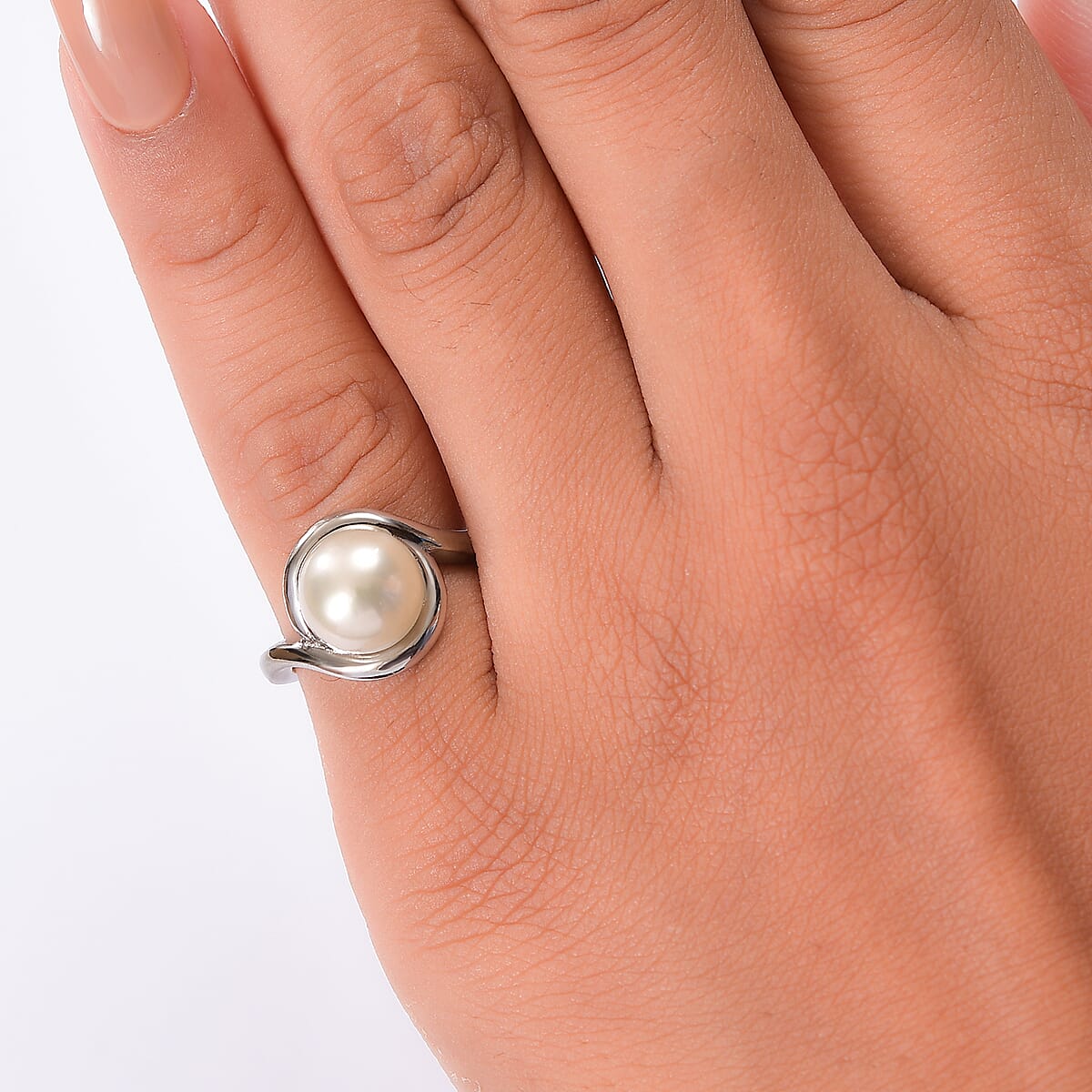 EverTrue Freshwater Pearl Swirl Solitaire Ring in Stainless Steel (Size 9.0) image number 2