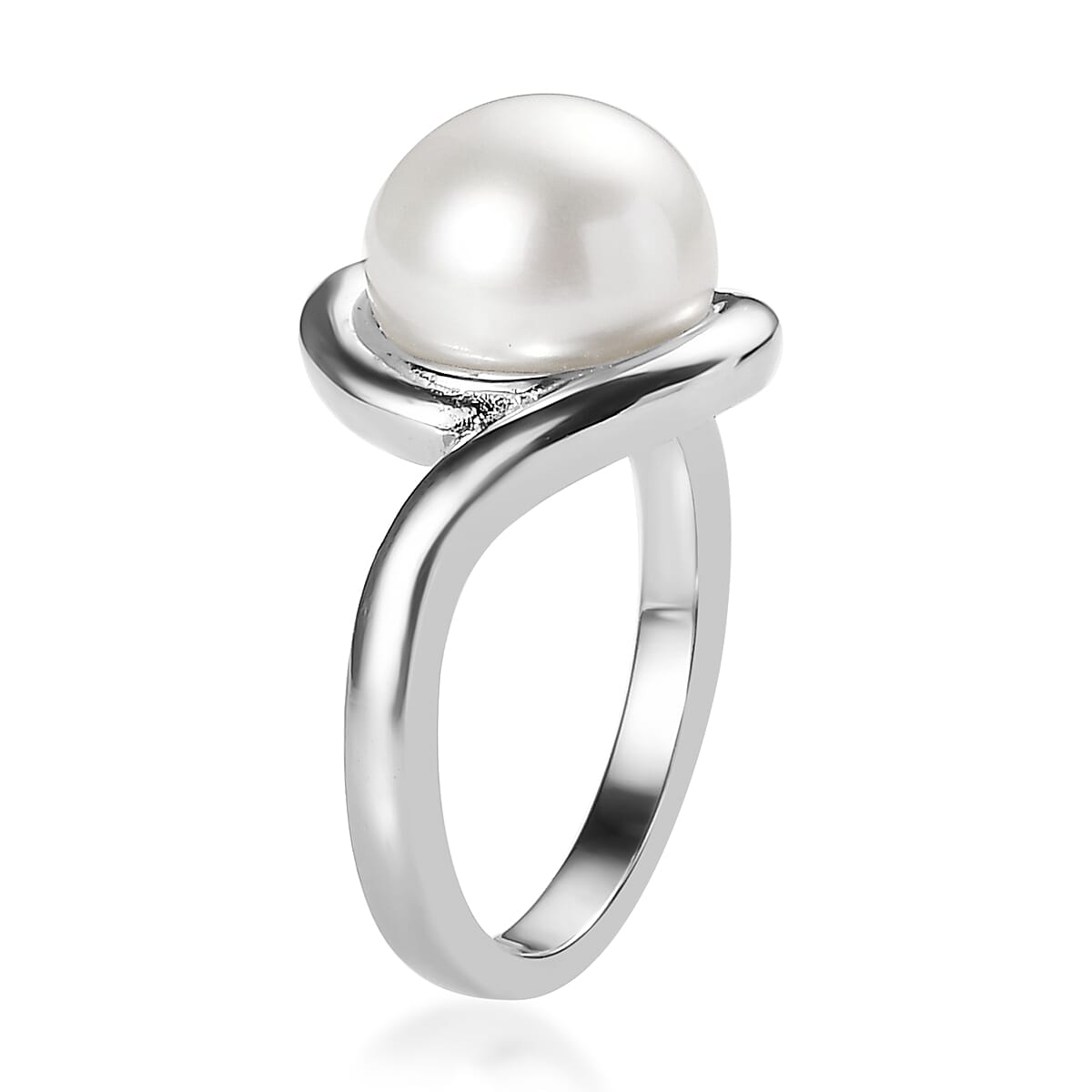 EverTrue Freshwater Pearl Swirl Solitaire Ring in Stainless Steel (Size 9.0) image number 3