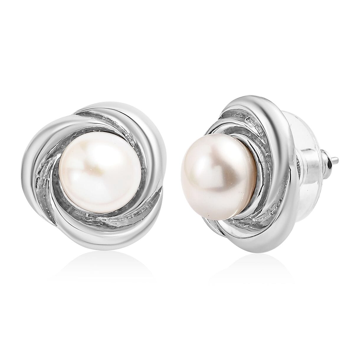 Freshwater Pearl Knot Stud Earrings in Stainless Steel image number 0
