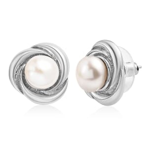 Freshwater Pearl Knot Stud Earrings in Stainless Steel