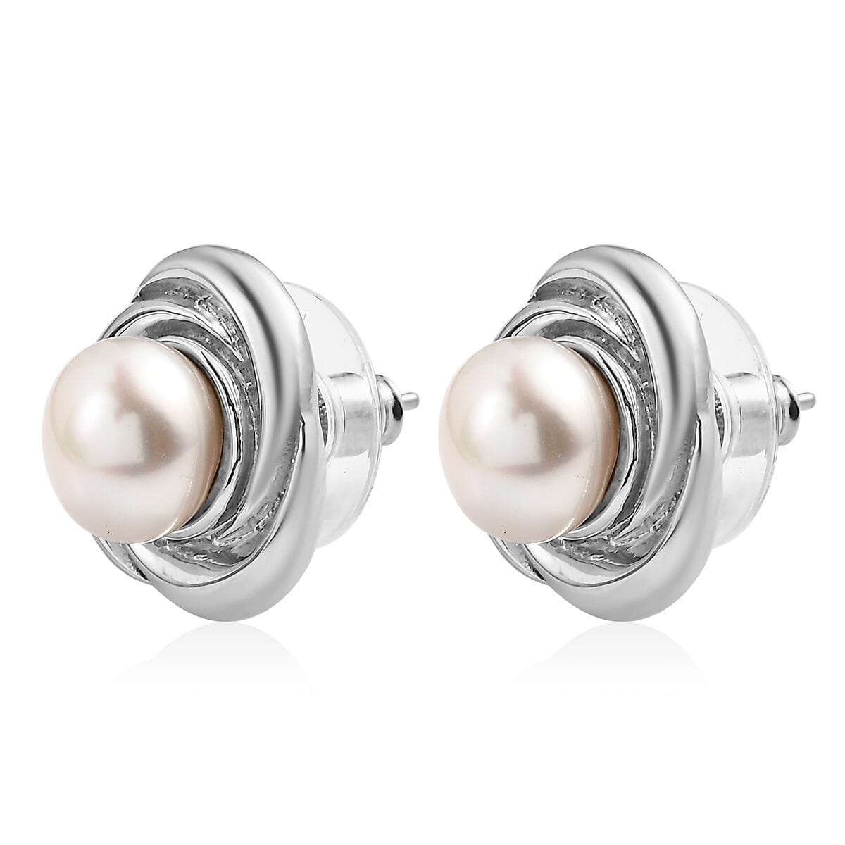 Freshwater Pearl Knot Stud Earrings in Stainless Steel image number 3