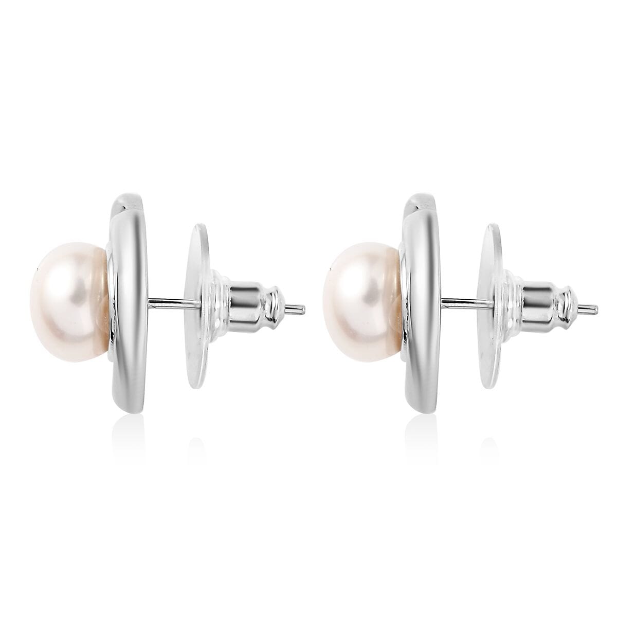 Freshwater Pearl Knot Stud Earrings in Stainless Steel image number 4