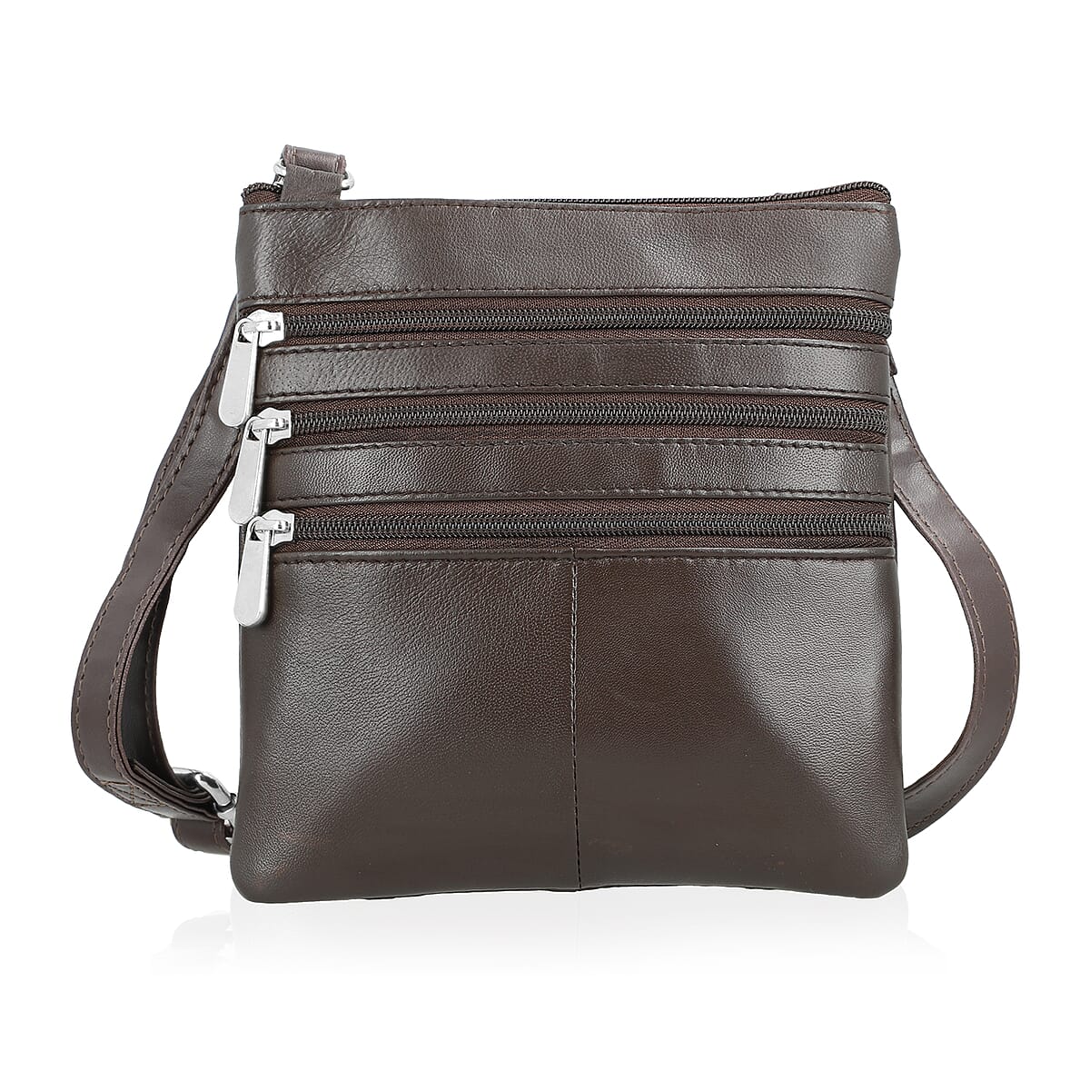 Tamsy Brown Genuine Leather Crossbody Bag  with 3 Front Zippers  image number 0