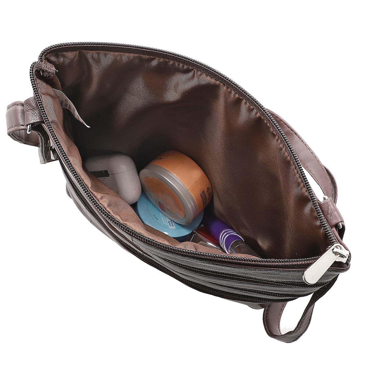 Tamsy Brown Genuine Leather Crossbody Bag  with 3 Front Zippers  image number 5