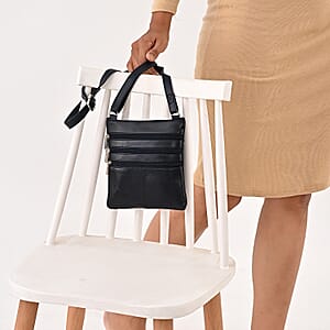 Tamsy Navy Genuine Leather Crossbody Bag  with 3 Front Zippers 