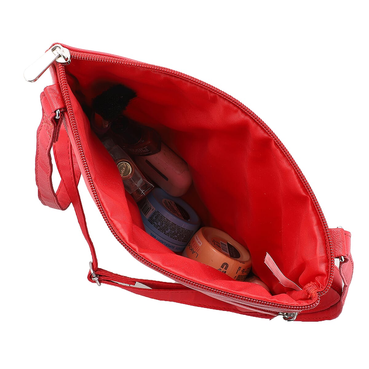 Tamsy Red Genuine Leather Crossbody Bag  with 3 Front Zippers  image number 5