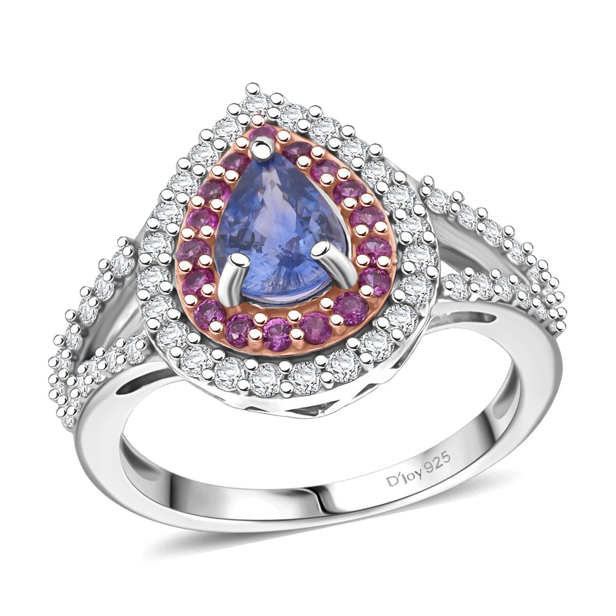 D'Joy Premium Ceylon Blue Sapphire and Multi Gemstone 1.40 ctw Celestial Dewdrop Ring in Rhodium Over Sterling Silver (Size 10.0) image number 0