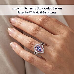 D'Joy Ceylon Blue Sapphire, Multi Gemstone Dewdrop Ring in Rhodium Over Sterling Silver 1.40 ctw (Size 10.0)