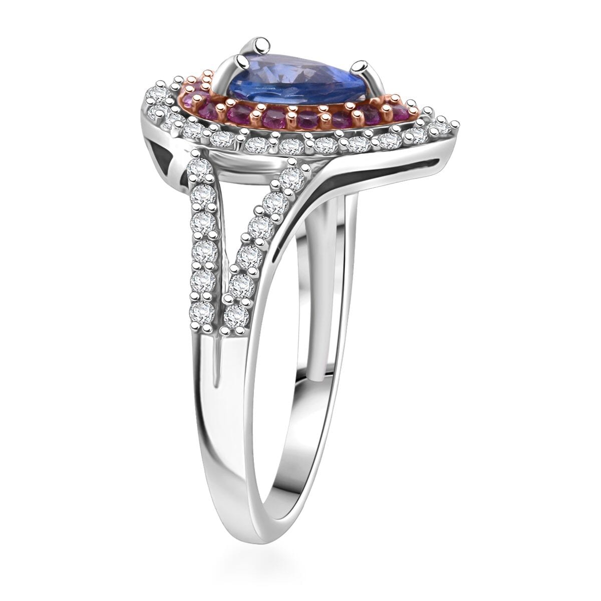 D'Joy Premium Ceylon Blue Sapphire and Multi Gemstone 1.40 ctw Celestial Dewdrop Ring in Rhodium Over Sterling Silver (Size 10.0) image number 3