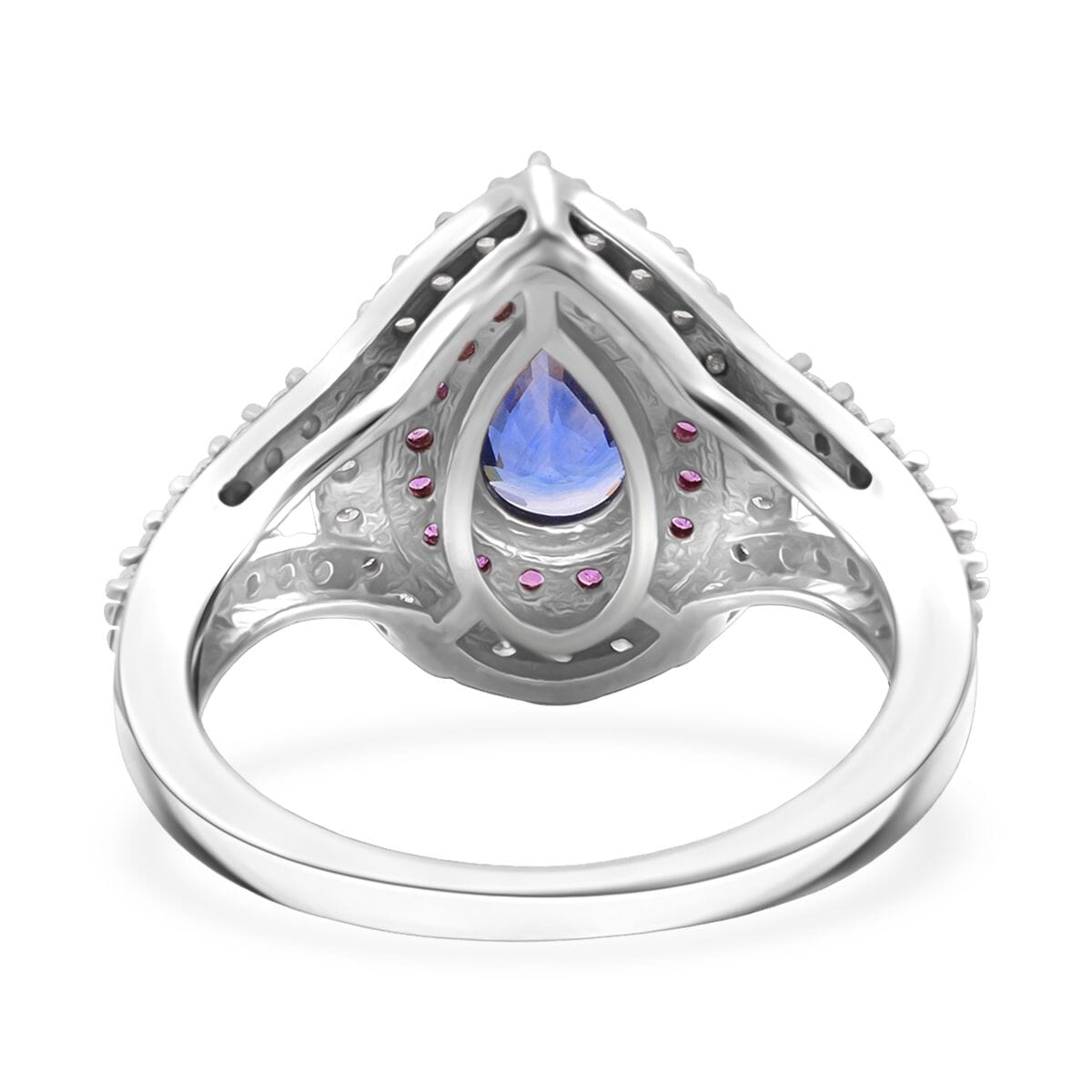D'Joy Premium Ceylon Blue Sapphire and Multi Gemstone 1.40 ctw Celestial Dewdrop Ring in Rhodium Over Sterling Silver (Size 10.0) image number 4