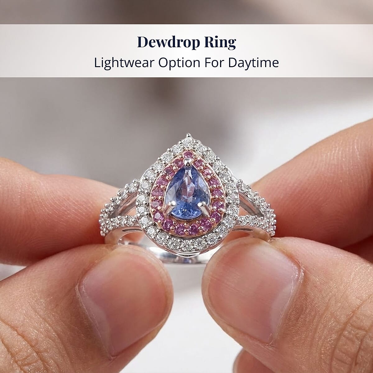Premium Ceylon Blue Sapphire, Multi Gemstone Celestial Dewdrop Ring in Rhodium Over Sterling Silver (Size 11.0) 1.40 ctw image number 4