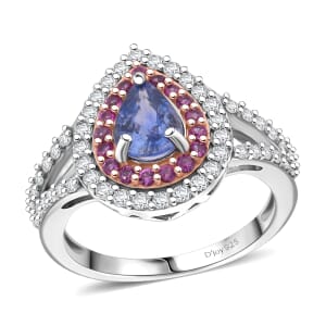 D'Joy Premium Ceylon Blue Sapphire and Multi Gemstone 1.40 ctw Celestial Dewdrop Ring in Rhodium Over Sterling Silver (Size 6.0)