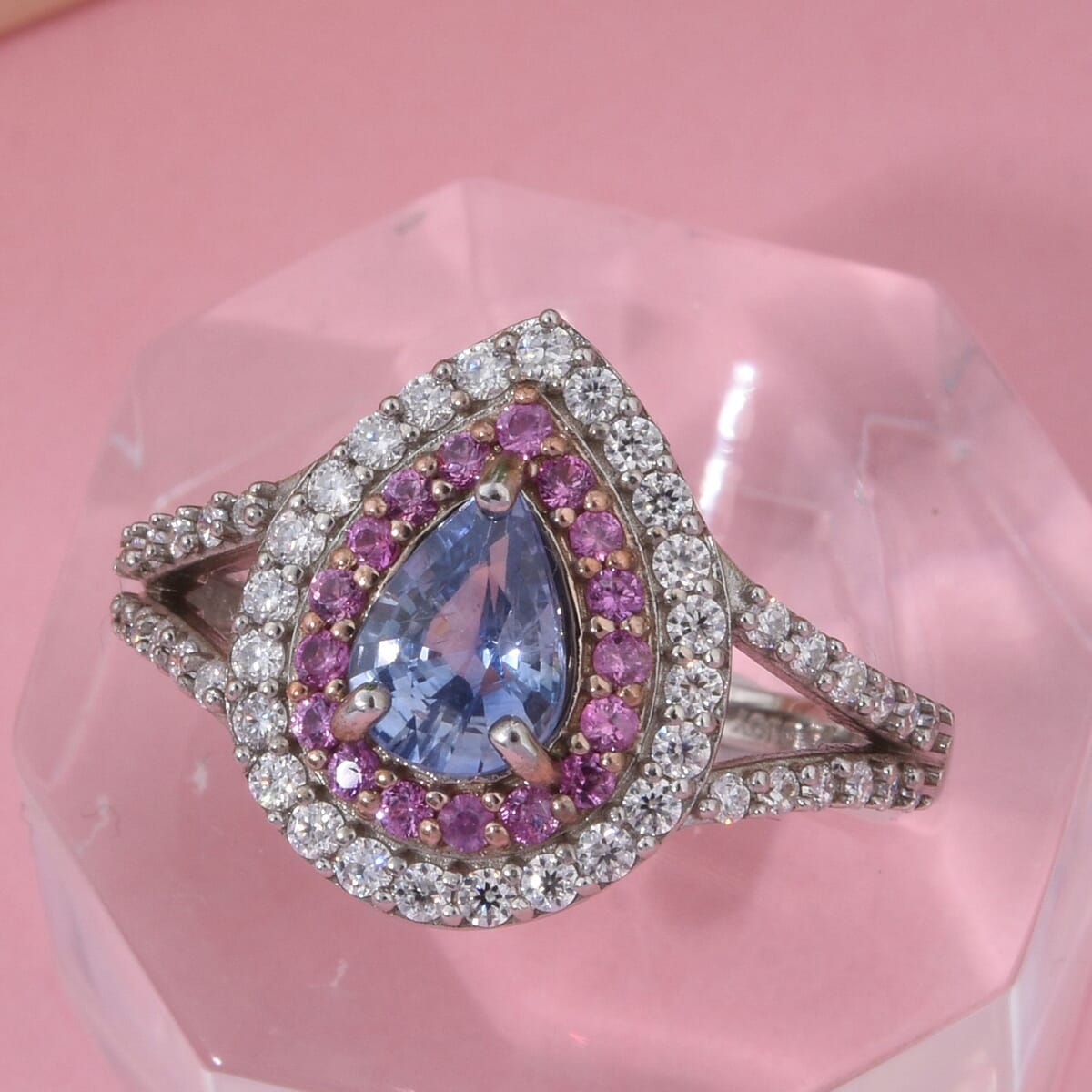 D'Joy Premium Ceylon Blue Sapphire and Multi Gemstone 1.40 ctw Celestial Dewdrop Ring in Rhodium Over Sterling Silver (Size 6.0) image number 1