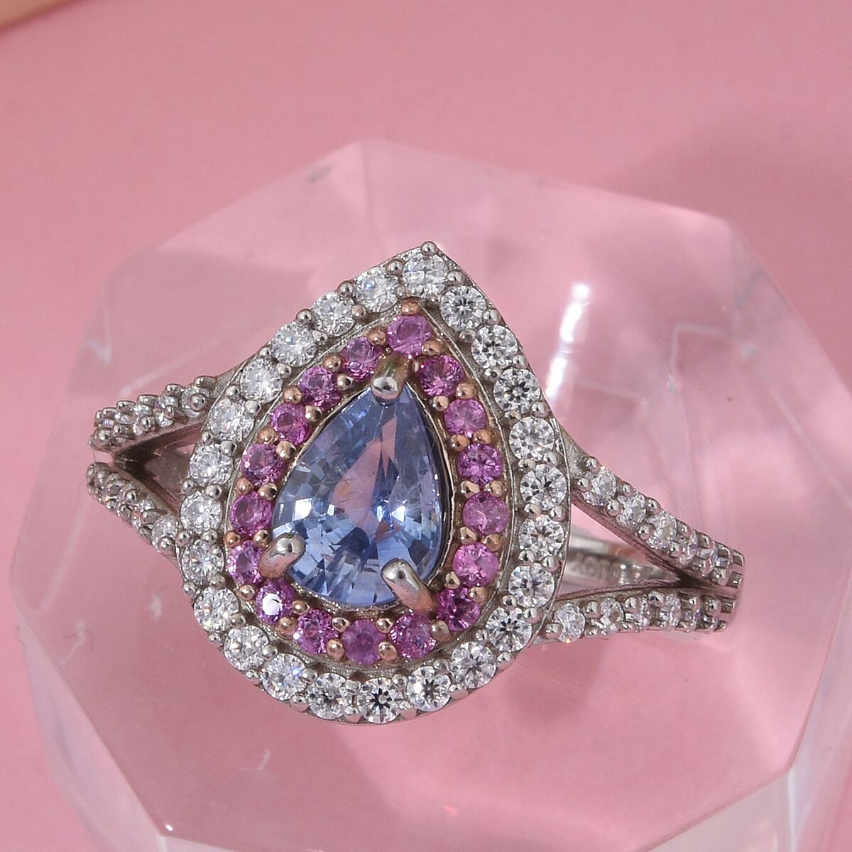 D'Joy Premium Ceylon Blue Sapphire and Multi Gemstone 1.40 ctw Celestial Dewdrop Ring in Rhodium Over Sterling Silver (Size 7.0) image number 1