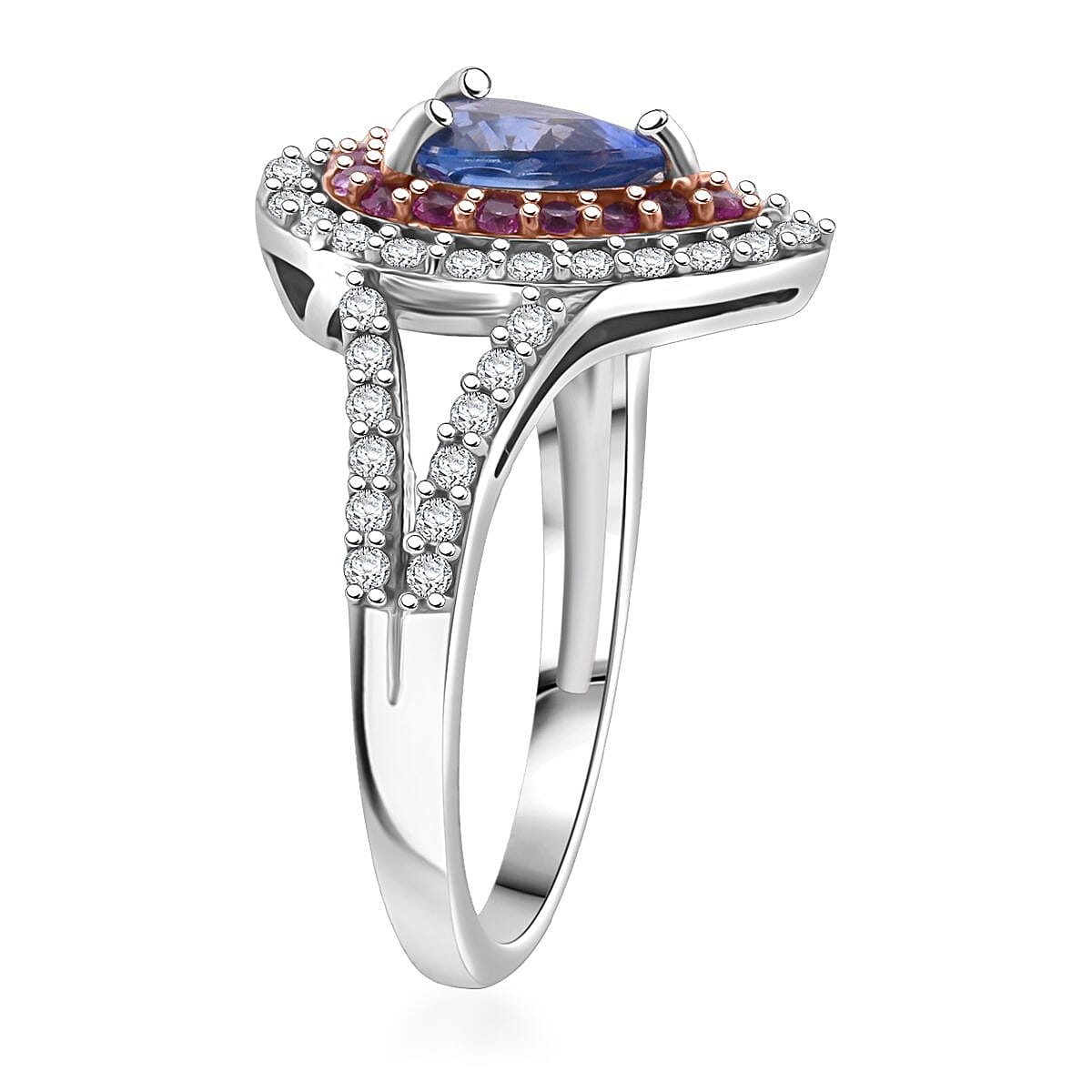 D'Joy Premium Ceylon Blue Sapphire and Multi Gemstone 1.40 ctw Celestial Dewdrop Ring in Rhodium Over Sterling Silver (Size 7.0) image number 3