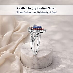 D'Joy Ceylon Blue Sapphire, Multi Gemstone Dewdrop Ring in Rhodium Over Sterling Silver 1.40 ctw (Size 9.0)
