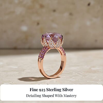 D'Joy Martha Rocha Kunzite and Multi Gemstone 7.85 ctw Lavender Bloom Ring in Vermeil Rose Gold Over Sterling Silver (Size 10.0)