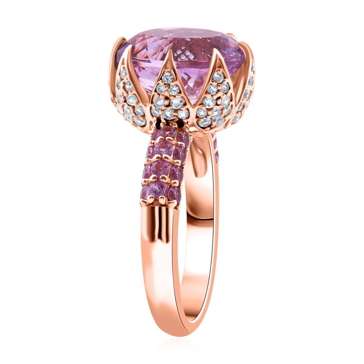 D'Joy Martha Rocha Kunzite and Multi Gemstone 7.85 ctw Lavender Bloom Ring in Vermeil Rose Gold Over Sterling Silver (Size 10.0) image number 3