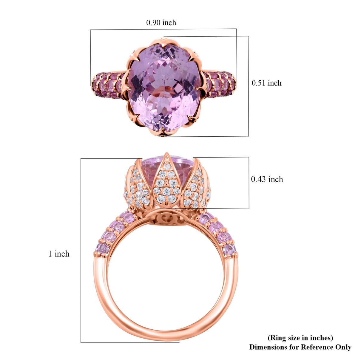 D'Joy Martha Rocha Kunzite and Multi Gemstone 7.85 ctw Lavender Bloom Ring in Vermeil Rose Gold Over Sterling Silver (Size 10.0) image number 5