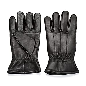 Tamsy Dark Brown 100% Genuine Leather Gloves with Single Zigzag Stitch Shirred Elastic