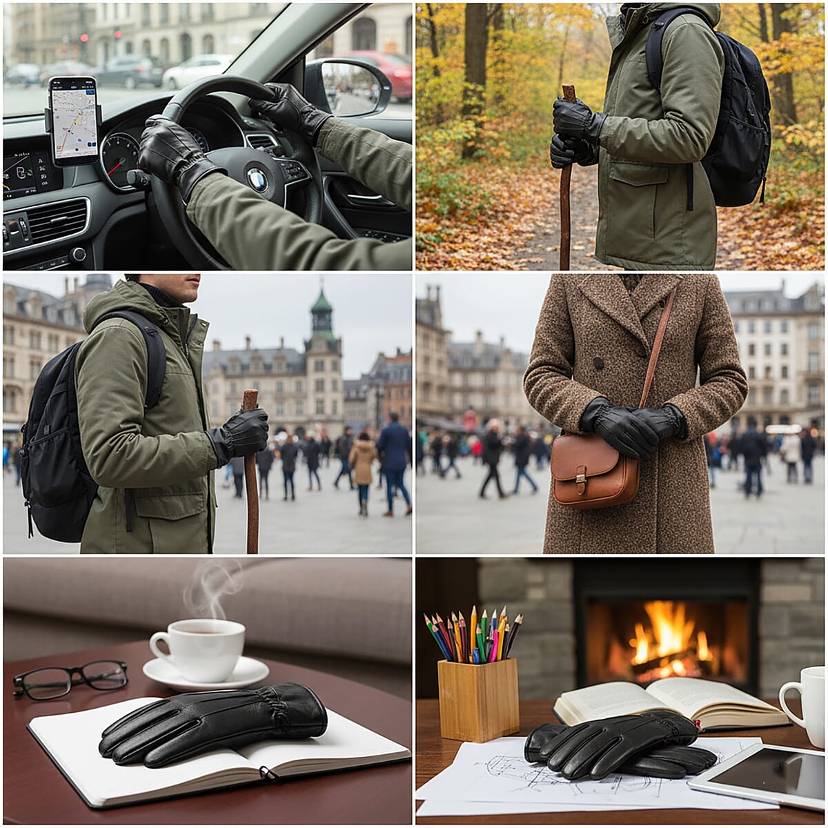 Tamsy Dark Brown 100% Genuine Leather Gloves with Single Zigzag Stitch Shirred Elastic image number 1