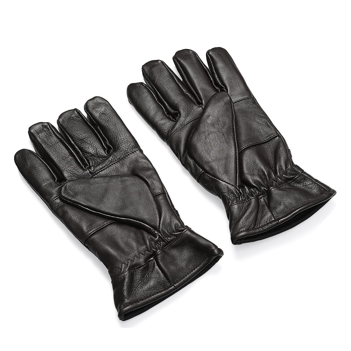 Tamsy Dark Brown 100% Genuine Leather Gloves with Single Zigzag Stitch Shirred Elastic image number 2