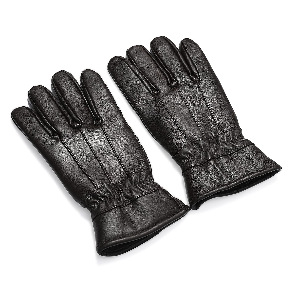 Tamsy Dark Brown 100% Genuine Leather Gloves with Single Zigzag Stitch Shirred Elastic image number 3