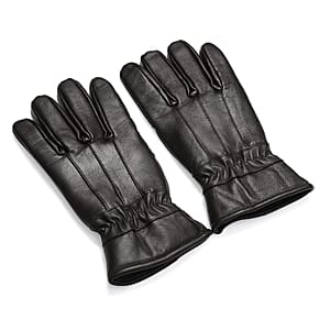Tamsy Dark Brown 100% Genuine Leather Gloves with Single Zigzag Stitch Shirred Elastic
