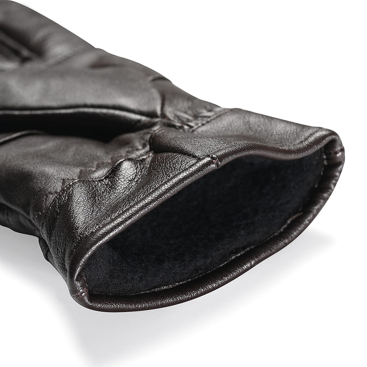 Tamsy Dark Brown 100% Genuine Leather Gloves with Single Zigzag Stitch Shirred Elastic image number 5