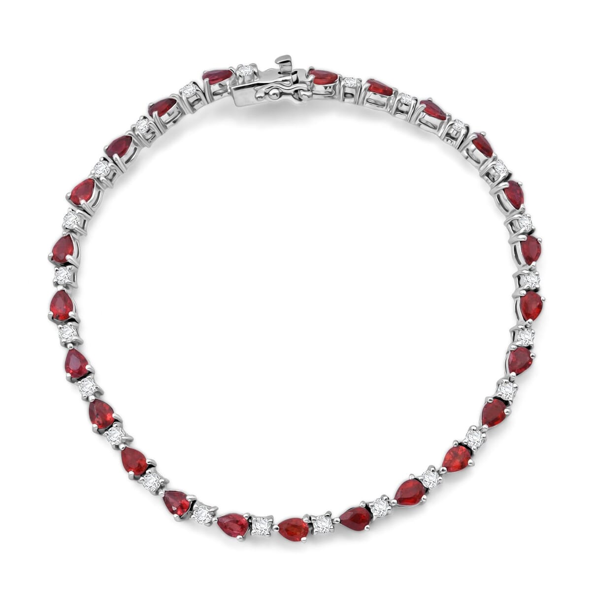 D'Joy Premium Songea Sapphire and Moissanite 5.40 ctw Crimson Elegance Bracelet in Rhodium Over Sterling Silver (6.50 In) image number 0