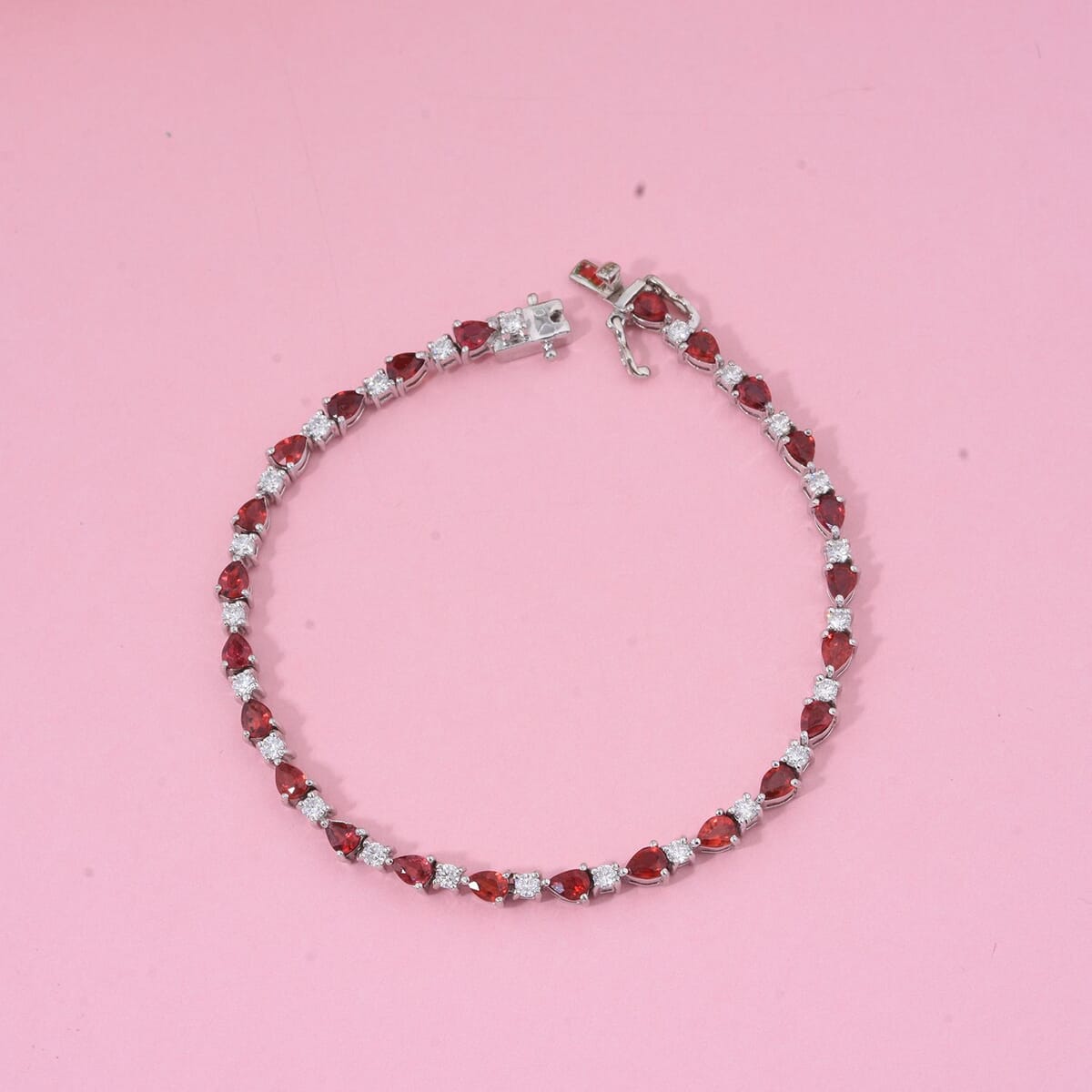 D'Joy Premium Songea Sapphire and Moissanite 5.40 ctw Crimson Elegance Bracelet in Rhodium Over Sterling Silver (6.50 In) image number 1