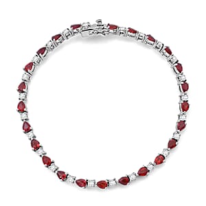 D'Joy Premium Songea Sapphire and Moissanite 5.90 ctw Crimson Elegance Bracelet in Rhodium Over Sterling Silver (7.25 In)