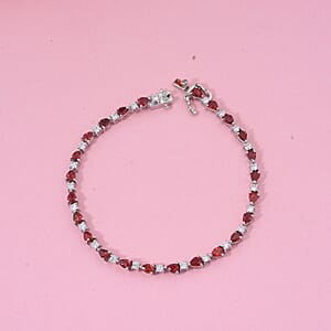 D'Joy Premium Songea Sapphire and Moissanite 5.90 ctw Crimson Elegance Bracelet in Rhodium Over Sterling Silver (7.25 In)