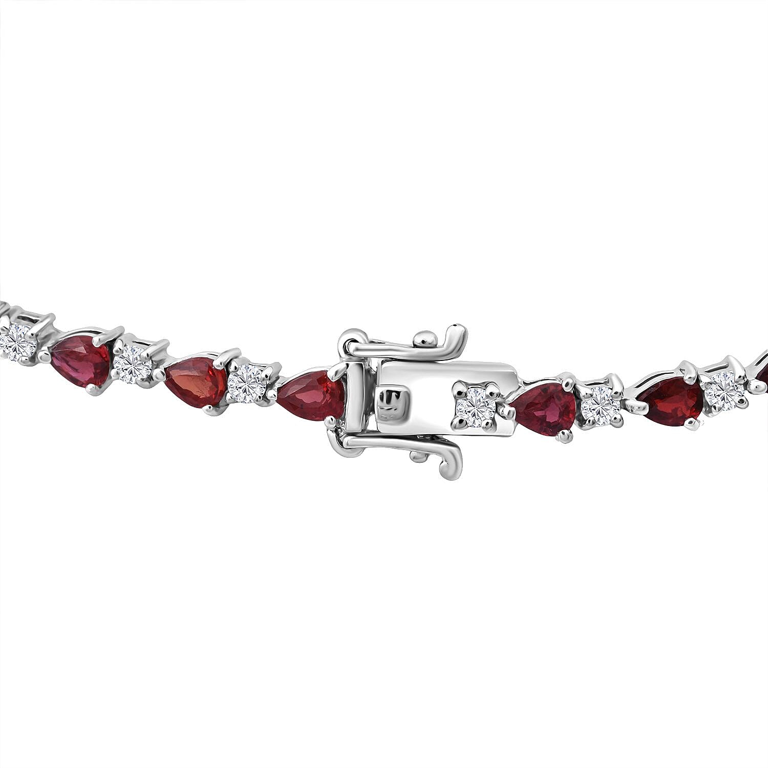 D'Joy Premium Songea Sapphire and Moissanite 5.90 ctw Crimson Elegance Bracelet in Rhodium Over Sterling Silver (7.25 In)