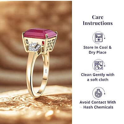Luxoro AAA Asscher Cut Niassa Ruby FF and I2 Diamond 13.60 ctw Antique Greek Key Ring in 10K Yellow Gold (Size 5.0)