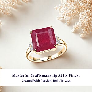 Luxoro AAA Asscher Cut Niassa Ruby FF and I2 Diamond 13.60 ctw Antique Greek Key Ring in 10K Yellow Gold (Size 7.5)