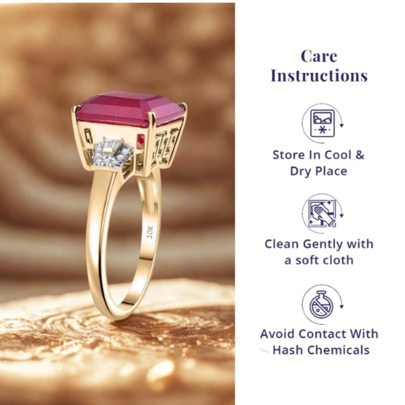 Luxoro AAA Asscher Cut Niassa Ruby FF and I2 Diamond 13.60 ctw Antique Greek Key Ring in 10K Yellow Gold (Size 7.5)