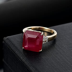 Luxoro AAA Asscher Cut Niassa Ruby FF and I2 Diamond 13.60 ctw Antique Greek Key Ring in 10K Yellow Gold (Size 8.5)