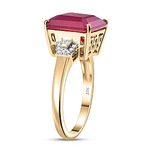 Luxoro AAA Asscher Cut Niassa Ruby FF and I2 Diamond 13.60 ctw Antique Greek Key Ring in 10K Yellow Gold (Size 8.5)