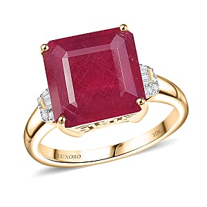 Luxoro AAA Asscher Cut Niassa Ruby FF and I2 Diamond 13.60 ctw Antique Greek Key Ring in 10K Yellow Gold (Size 10.5)