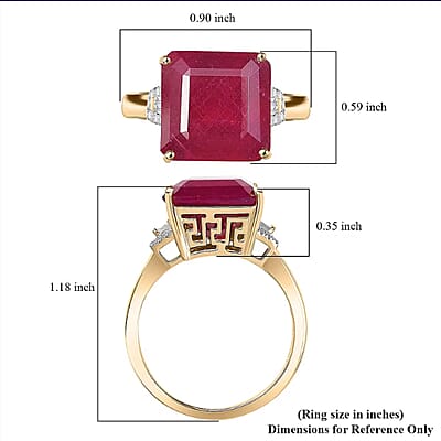 Luxoro AAA Asscher Cut Niassa Ruby FF and I2 Diamond 13.60 ctw Antique Greek Key Ring in 10K Yellow Gold (Size 12.0)
