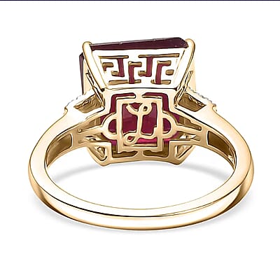 Luxoro AAA Asscher Cut Niassa Ruby FF and I2 Diamond 13.60 ctw Antique Greek Key Ring in 10K Yellow Gold (Size 12.0)