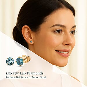 Luxuriant Lab Grown Blue Diamond (IR) VS 1.50 ctw Blue Moon Stud Earrings in 10K Yellow Gold 