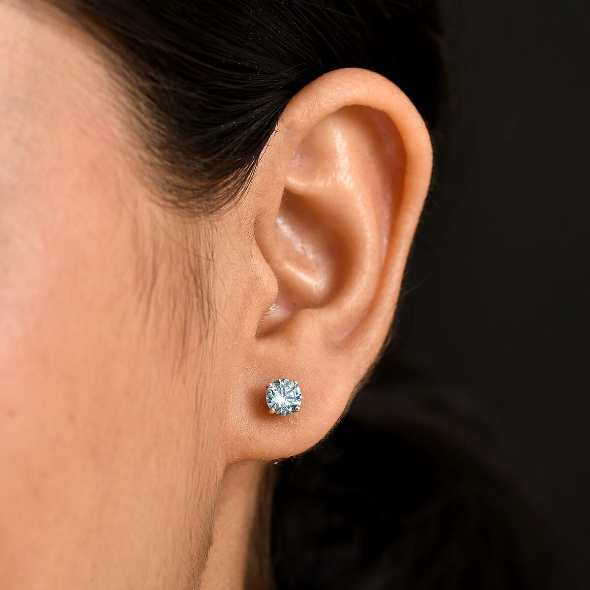 Luxuriant Lab Grown Blue Diamond VS 1.50 ctw Blue Moon Stud Earrings in 10K Yellow Gold  image number 2